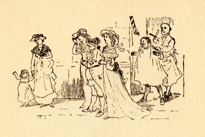 Zuschauer beobachten, wie John Gilpin vorbeigaloppiert, 1878, um 1918 von Randolph Caldecott