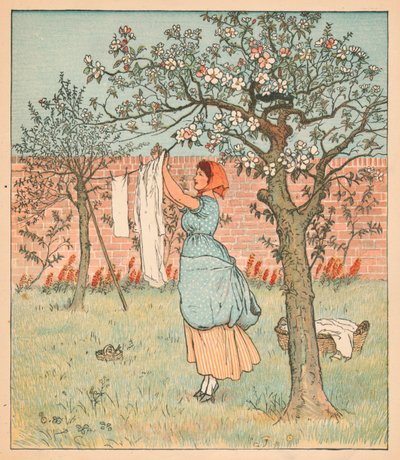Das Mädchen war im Garten und hängte die Wäsche auf, 1880 von Randolph Caldecott