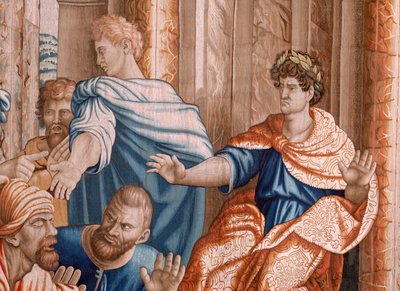 Flandrischer Wandteppich. Serie Taten der Apostel. Elymas wird blind. Siebter Wandteppich in der Serie. Modellzeichnung von Rafael Sanzio. Herstellung Jan Raes II, Brüssel. Ca. 1605-1629. von Raphael