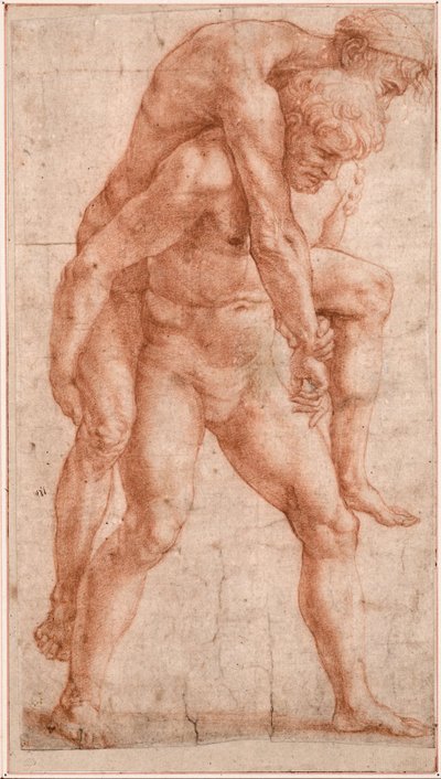 Junger Mann, der einen alten Mann auf seinem Rücken trägt (Aeneas und Anchises) von Raphael (1483 1520)