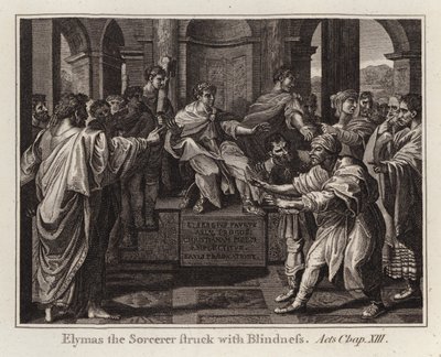 Raphael-Karton: Elymas der Zauberer wird mit Blindheit geschlagen, Apostelgeschichte, Kapitel XIII von after Raphael