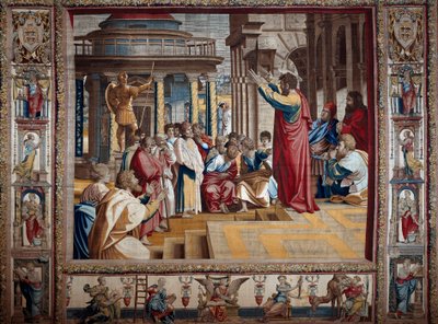 Der Apostel Paulus predigt auf dem Areopag von Athen. Wandteppich nach einem Gemälde auf Karton von Raffaello Sanzio dit Raphael (1483-1520), Anfang des 16. Jahrhunderts Mantua, Palazzo Ducale von after Raphael