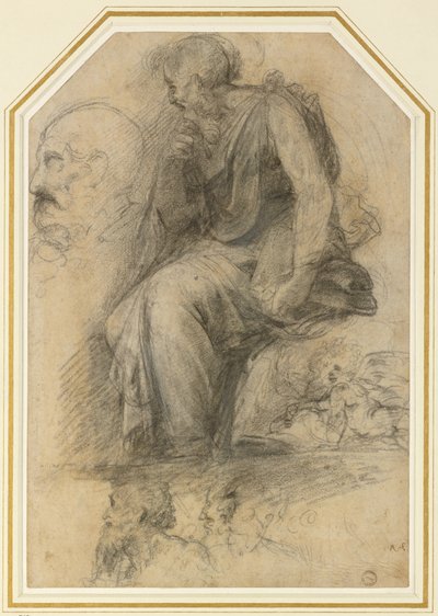 Ein männlicher Heiliger, sitzend (St. Paulus): Studie für die Disputa, WA1846.189 (Kohle mit Weißhöhung) von Raphael