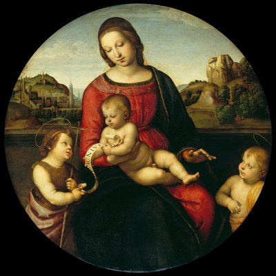 Maria mit dem Kind, Johannes dem Täufer und einem heiligen Knaben, Madonna Terranuova, ca. 1505 von Raffaello Sanzio Raphael
