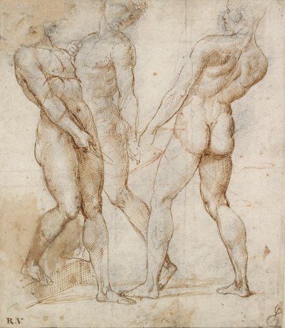 Drei nackte Träger (Studie für die Grablegung, frühes 16. Jahrhundert) von Raphael