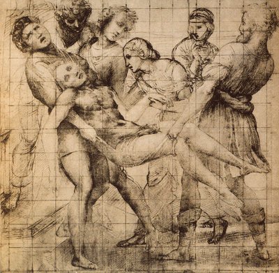 Vorbereitende Zeichnung für den Transport des toten Christus, auch bekannt als die Pala Baglioni; Werk von Raphael. Gabinetto dei Disegni e Stampe, Uffizien, Florenz von Raffaello Sanzio Raphael