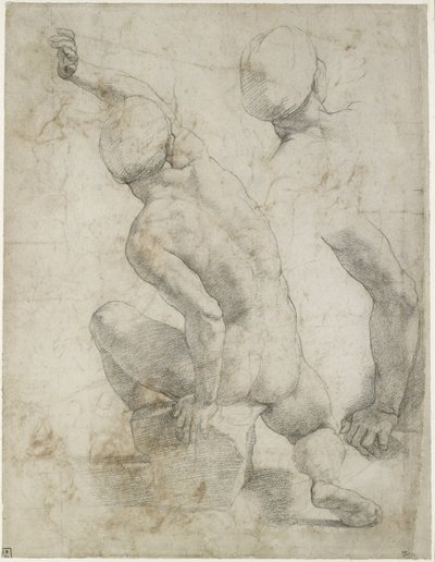 Recto: Nackter Mann, der auf einem Stein sitzt, WA1846.200 von Raffaello Sanzio Raphael
