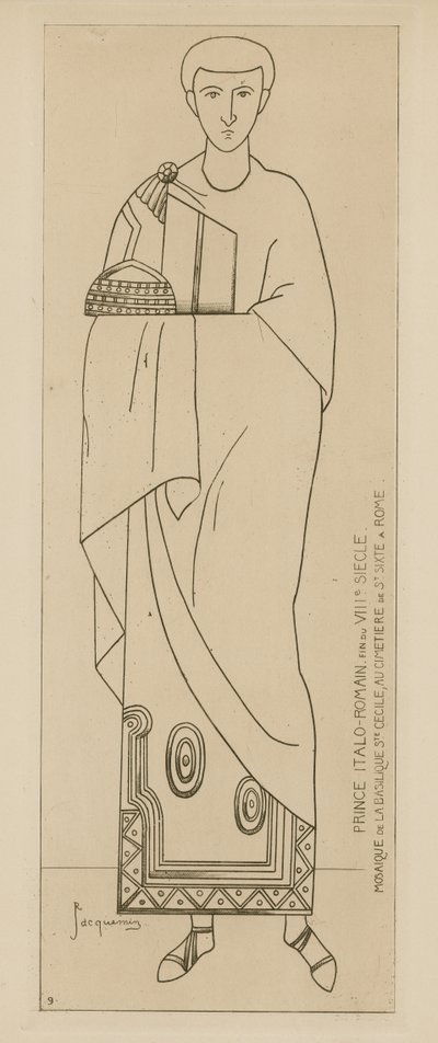 Prinz Italo-Romaine. Ende des VIII. Jahrhunderts. Mosaik der Basilika St. Cäcilia, auf dem Friedhof von St. Sixtus in Rom von Raphael Jacquemin