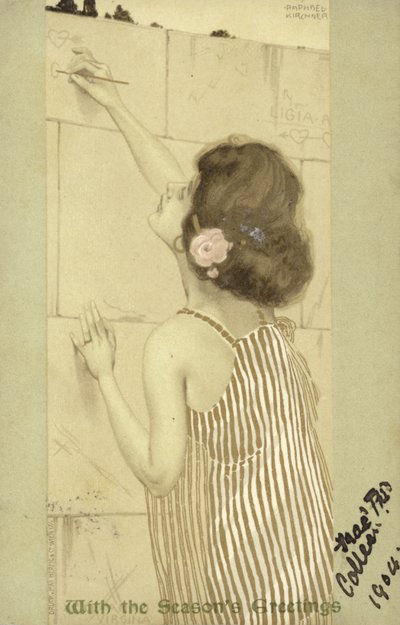 Mädchen schreibt an eine Wand von Raphael Kirchner