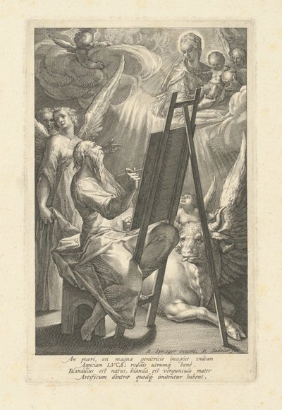 Der heilige Lukas malt die Jungfrau von Raphael Sadeler I, after Bartholomaeus Spranger