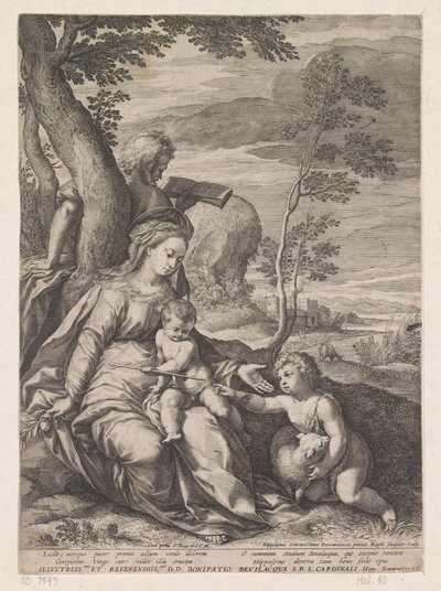 Heilige Familie bei einem Baum mit Johannes dem Täufer als Kind von Raphaël Sadeler (I)
