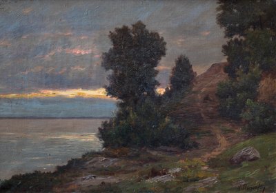 Weg am Ufer der Gironde-Mündung am Abend, Gewitterhimmel von Raymond Bonnefon