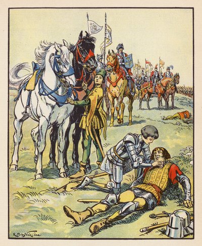 Jeanne pflegt einen verwundeten Engländer nach der Schlacht von Patay von Raymond de la Neziere