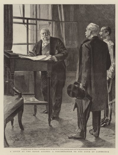 Ein Empfang bei den Horse Guards, eine Vorstellung beim Herzog von Cambridge von Reginald Thomas Cleaver