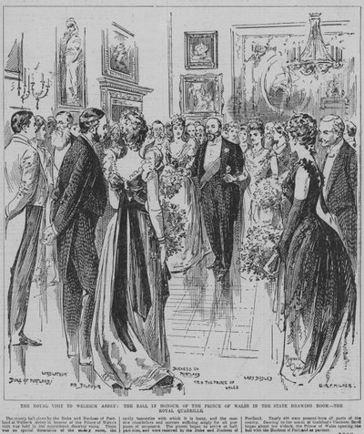 Tanzen der königlichen Quadrille beim Ball zu Ehren des Prinzen von Wales im Staatszeichensaal von Welbeck Abbey, Nottinghamshire von Reginald Thomas Cleaver