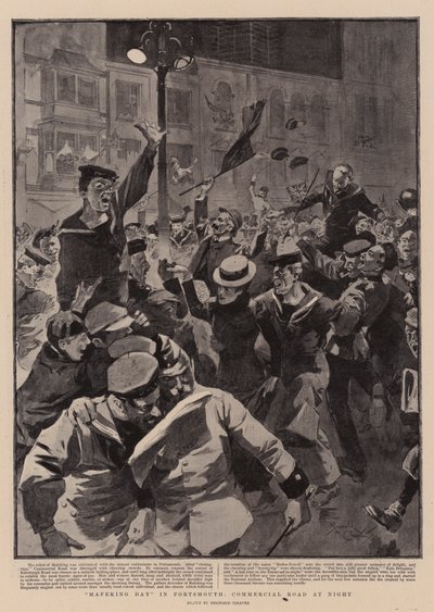 "Mafeking Day" in Portsmouth, Commercial Road bei Nacht von Reginald Thomas Cleaver