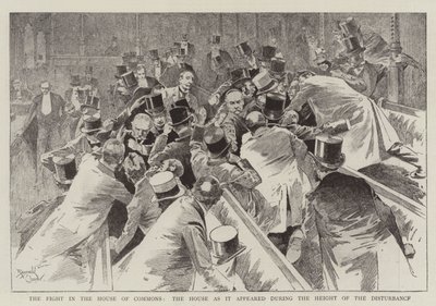 Der Kampf im Unterhaus, das Haus, wie es während des Höhepunkts der Störung erschien von Reginald Thomas Cleaver