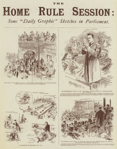Die Home-Rule-Sitzung, einige "Daily Graphic" Skizzen im Parlament von Reginald Thomas Cleaver