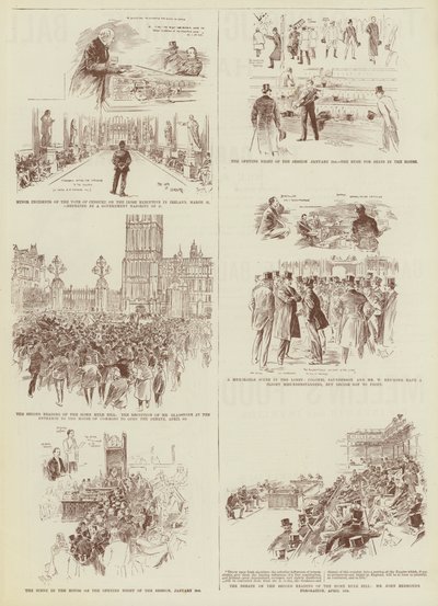 Die Home Rule Sitzung, einige "Daily Graphic" Skizzen im Unterhaus von Reginald Thomas Cleaver
