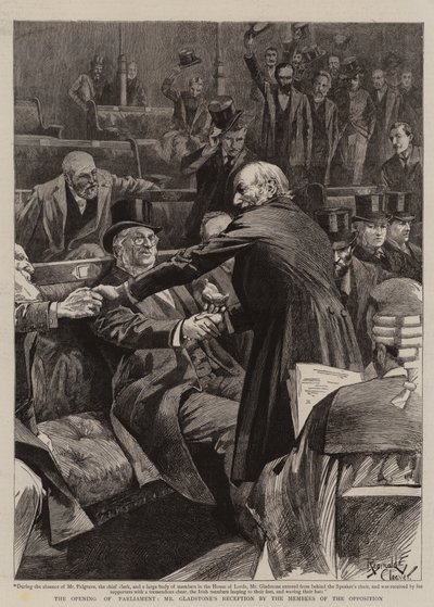 Die Eröffnung des Parlaments, Mr. Gladstones Empfang durch die Mitglieder der Opposition von Reginald Thomas Cleaver