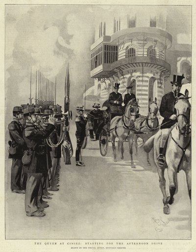 Die Königin in Cimiez, Abfahrt zur Nachmittagsfahrt von Reginald Thomas Cleaver