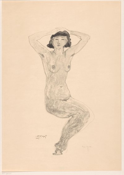 Sitzende nackte Frau mit Händen auf dem Kopf von Reijer Stolk (signed by artist)