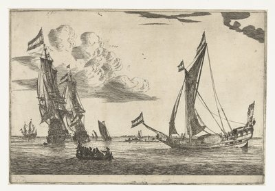 Zwei Kriegsschiffe und eine Yacht von Reinier Nooms