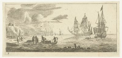 Seehaffen mit zwei großen Segelschiffen von Reinier Nooms