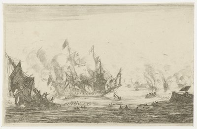 Seeschlacht mit einem sinkenden Schiff
Neue Schiffsschlachten (Serientitel) von Reinier Nooms