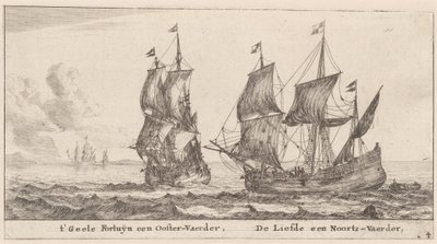 Zwei Handelsschiffe: die "Geele Fortuyn," Handel in der Ostsee, und die "Liefde," Handel in Norwegen von Reinier Nooms, called Zeeman