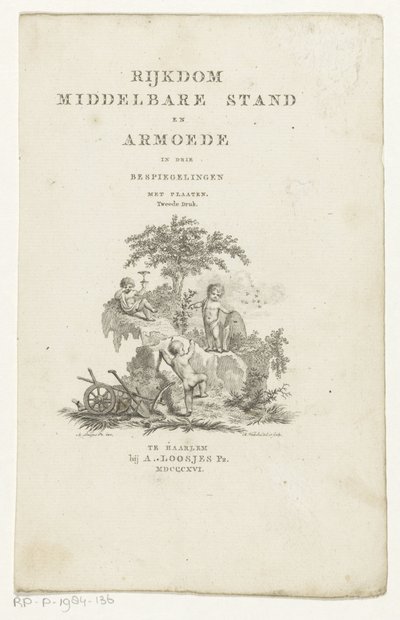Drei Putti mit Attributen in einer Berglandschaft von Reinier Vinkeles (I)