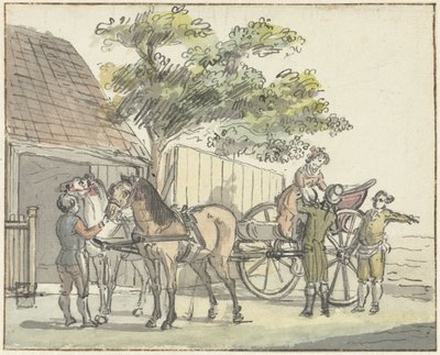Wagen mit zwei Pferden bei der Raststätte De Donkere Kuil bei Haarlem von Reinier Vinkeles (I)