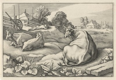 Weide mit drei liegenden Kühen von Reinier van Persijn