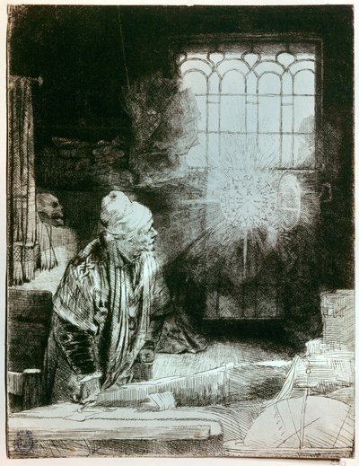 Dr. Faust in seiner Werkstatt (Kupferstich) von Rembrandt van Rijn