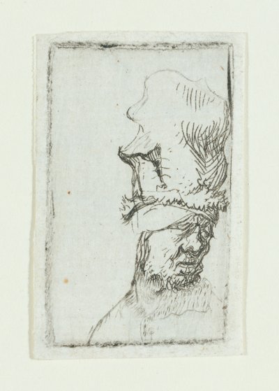 Kopf eines Mannes mit hoher Mütze von Rembrandt van Rijn
