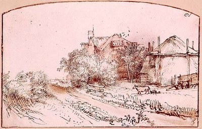 Landschaft mit einem Cottage und einer Heuscheune von Rembrandt Harmensz. van Rijn