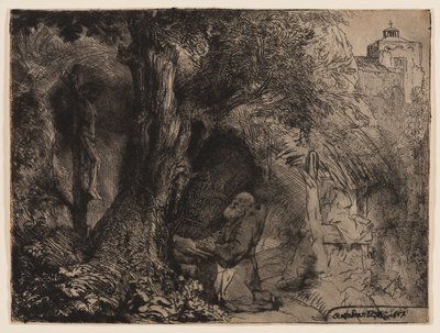 Der heilige Franziskus betet unter einem Baum von Rembrandt Harmensz. van Rijn