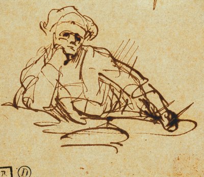 Studie eines Schriftstellers, sitzend, in Gedanken versunken von Rembrandt van Rijn