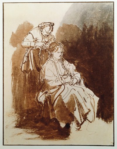 Junge Frau bei ihrer Toilette. Das Haar einer alten Jungfer. von Rembrandt van Rijn