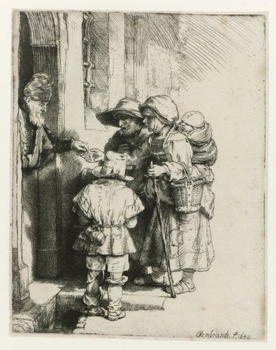Ein blinder Drehorgelspieler und seine Familie von Rembrandt van Rijn