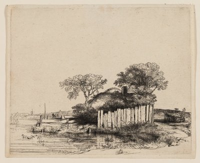 Ein Cottage mit weißem Zaun von Rembrandt van Rijn