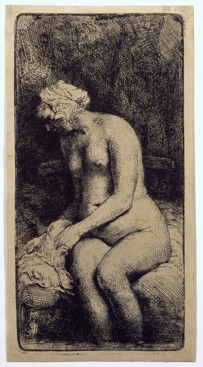 Eine Frau badet ihre Füße an einem Bach von Rembrandt van Rijn