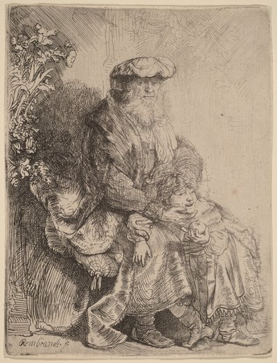 Abraham streichelt Isaak von Rembrandt van Rijn