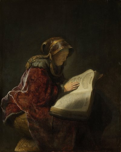 Eine alte Frau liest, wahrscheinlich die Prophetin Hannah, 1631 von Rembrandt van Rijn