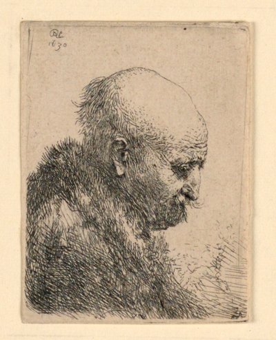 Kahlköpfiger Mann im Profil rechts: Kleine Büste; Der Vater des Künstlers? von Rembrandt van Rijn