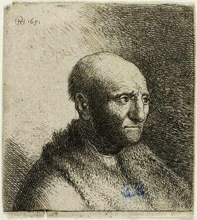 Glatzkopf in einem Pelzmantel: Büste von Rembrandt van Rijn