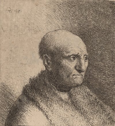 Kahlköpfiger Mann in einem Pelzmantel (ca. 1630) von Rembrandt van Rijn