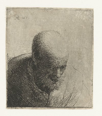 Glatzköpfiger Mann mit offenem Mund, nach unten blickend: Büste von Rembrandt van Rijn