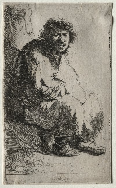 Bettler, der auf einem Ufer sitzt, 1630 von Rembrandt van Rijn