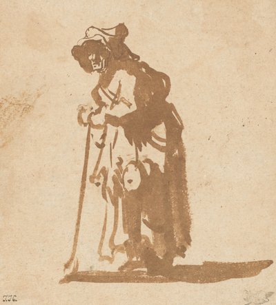 Bettlerin, die sich auf einen Stock stützt, 1628-1630 von Rembrandt van Rijn
